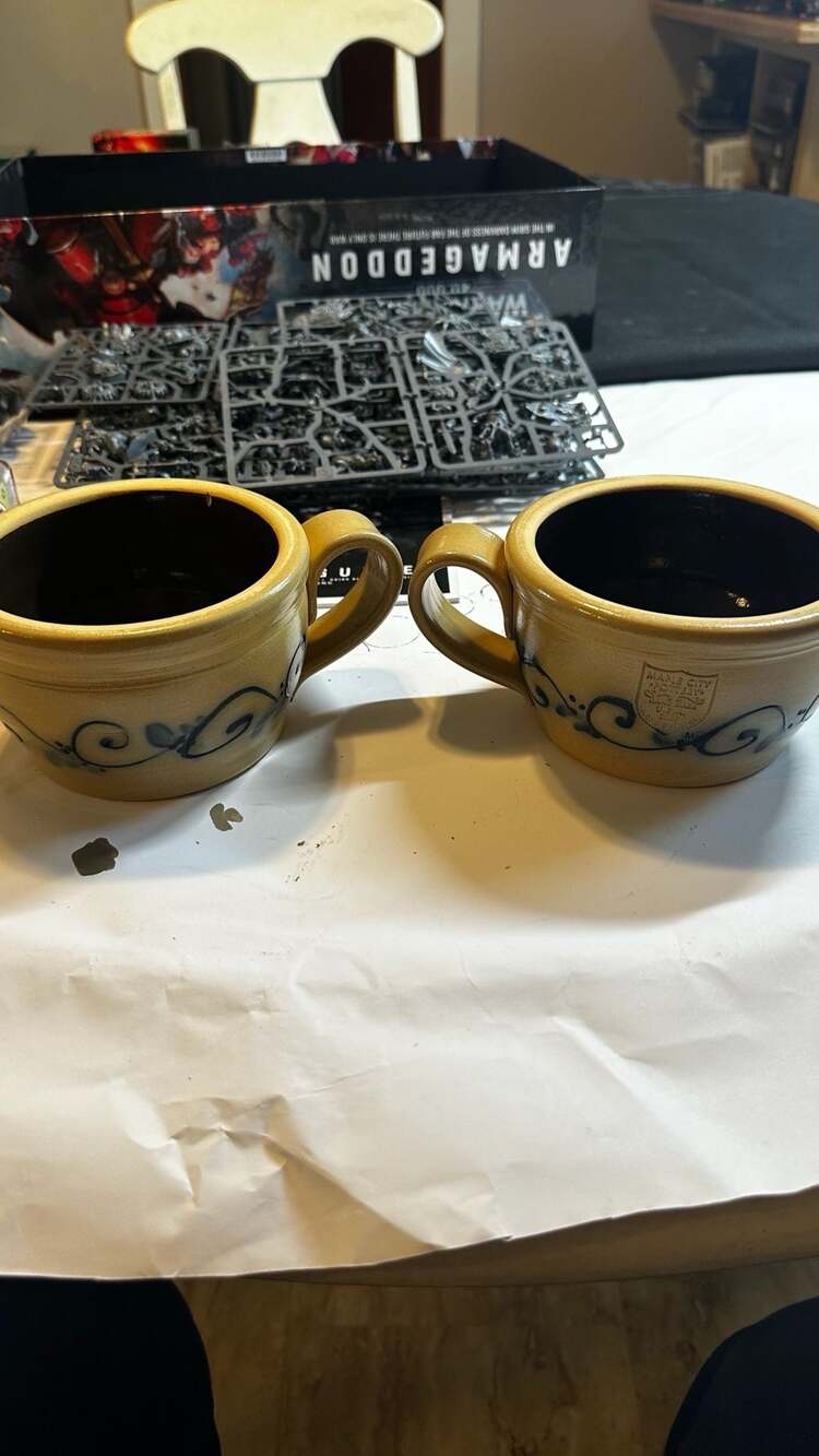 Maple City Pottery Hand-Made Stoneware Coffee Mugs with Blue Swirl Design
